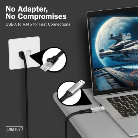 Kabel adapter USB-A - RJ45 Kat. 6A S/FTP, 1 Gbit/s, USB 3.2 Gen1, LSZH, 2m Digitus