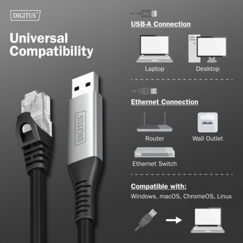Kabel adapter USB-A - RJ45 Kat. 6A S/FTP, 1 Gbit/s, USB 3.2 Gen1, LSZH, 2m Digitus
