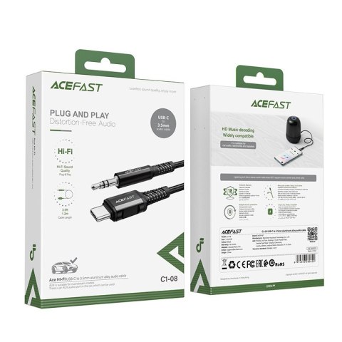 Kabel przewód audio AUX USB-C - 3.5mm mini jack 1.2m czarny ACEFAST