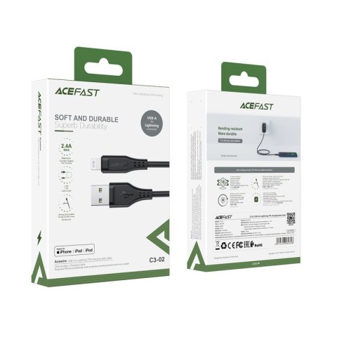 Kabel przewód do iPhone MFI USB - Lightning 2.4A 1.2m czarny ACEFAST