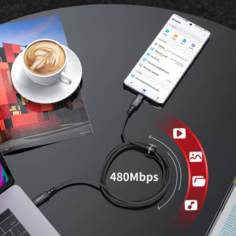 Kabel przewód w oplocie USB-C 100W 20V 5A 2m czarny ACEFAST