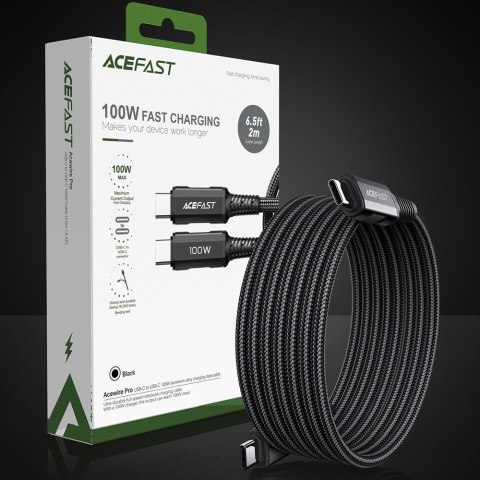 Kabel przewód w oplocie USB-C 100W 20V 5A 2m czarny ACEFAST