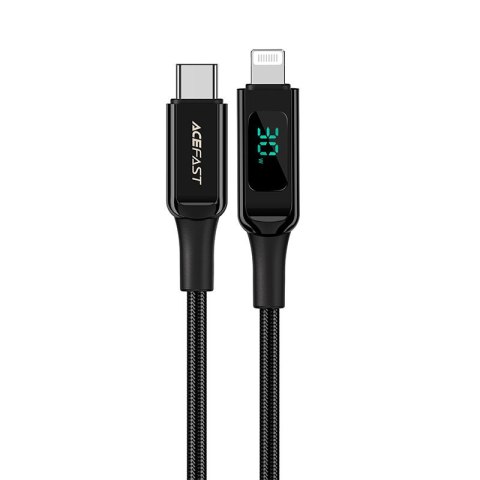 Kabel przewód w oplocie z ekranem LED do iPhone MFI USB-C - Lightning 1.2m 30W 3A czarny ACEFAST