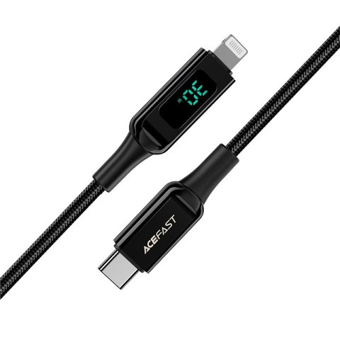 Kabel przewód w oplocie z ekranem LED do iPhone MFI USB-C - Lightning 1.2m 30W 3A czarny ACEFAST