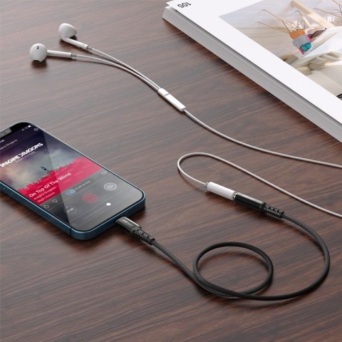 Przejściówka adapter audio AUX do iPhone MFI Lightning - 3.5mm mini jack 18cm czarny ACEFAST