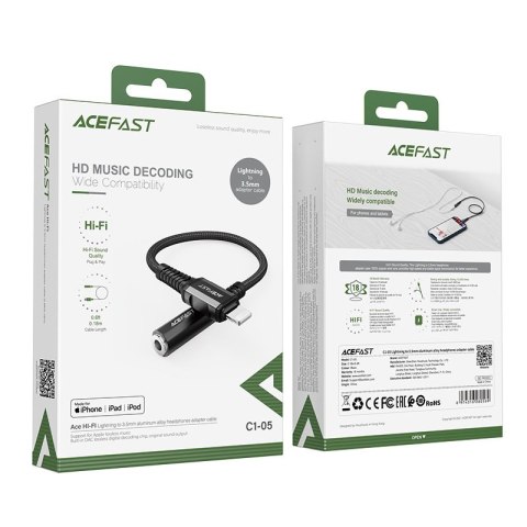 Przejściówka adapter audio AUX do iPhone MFI Lightning - 3.5mm mini jack 18cm czarny ACEFAST