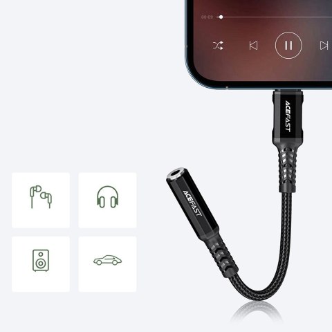 Przejściówka adapter audio AUX do iPhone MFI Lightning - 3.5mm mini jack 18cm czarny ACEFAST