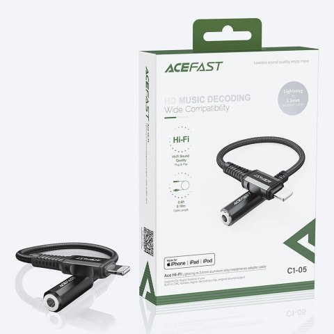 Przejściówka adapter audio AUX do iPhone MFI Lightning - 3.5mm mini jack 18cm czarny ACEFAST