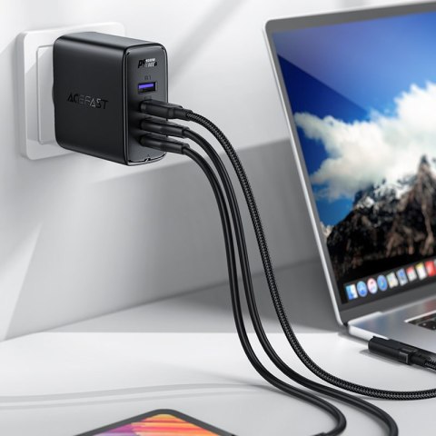 Szybka ładowarka sieciowa GaN 3x USB-C 1x USB-A + kabel kątowy USB-C 100W 2m czarny ACEFAST