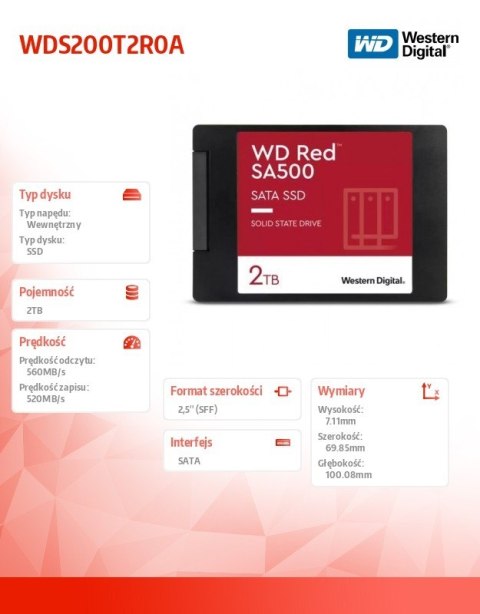 Dysk SSD Red 2TB SATA 2,5 WDS200T2R0A Western Digital