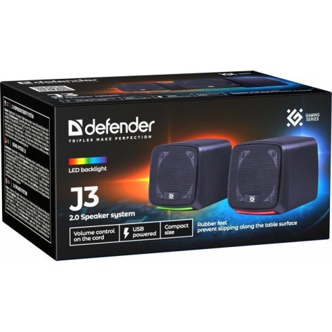 Głośniki komputerowe J3 2.0 6W LED USB Czarne Defender