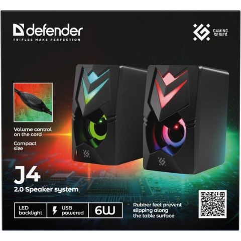 Głośniki komputerowe J4 2.0 6W LED USB Czarne Defender