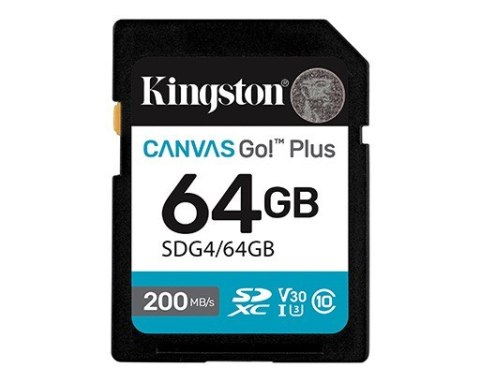 Karta SD 64GB Canvas Go Plus 200/100 MB/s C10 U3 V30 Kingston