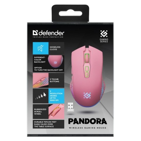 Mysz gamingowa bezprzewodowa PANDORA RF 3200DPI 7P różowa Defender