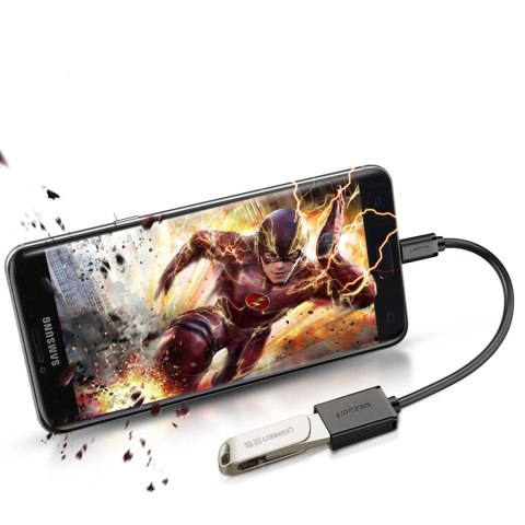 Przejściówka adapter micro USB (męski) - USB-A (żeński) OTG płaski 0.15m - czarny UGREEN