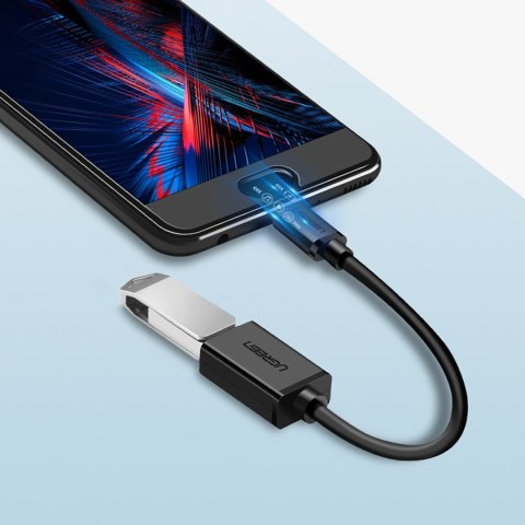 Przejściówka adapter micro USB (męski) - USB-A (żeński) OTG płaski 0.15m - czarny UGREEN