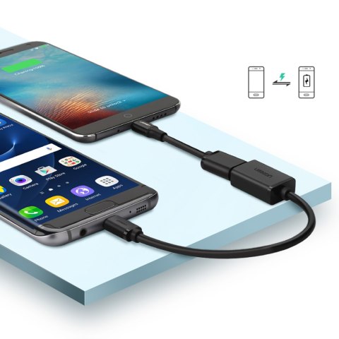 Przejściówka adapter micro USB (męski) - USB-A (żeński) OTG płaski 0.15m - czarny UGREEN