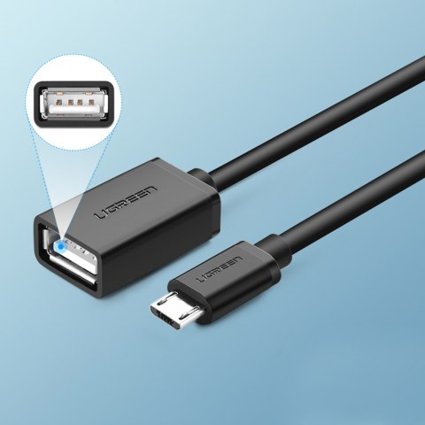 Przejściówka adapter micro USB (męski) - USB-A (żeński) OTG płaski 0.15m - czarny UGREEN