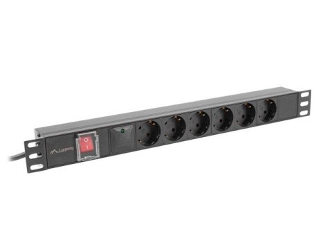 Listwa zasilająca rack PDU 19 cali 1U 16A 6x230V schuko 2m czarna Lanberg