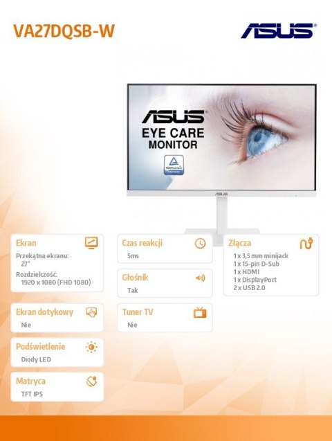 Monitor 27 cali VA27DQSB-W Asus