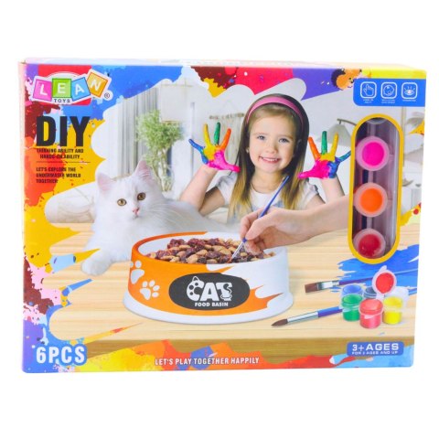 Zestaw Kreatywny Miska Dla Kota Do Malowania Farbki Pędzelki DIY 6 el. LEAN Toys