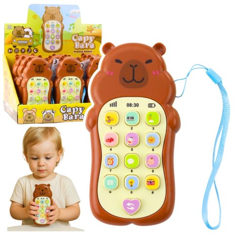 Dziecięcy Telefon Edukacyjny Światła Dźwięki Melodie Kapibara Brązowy LEAN TOYS
