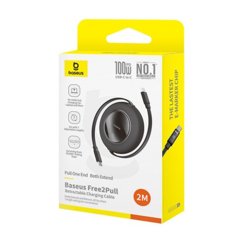 Kabel przewód zwijany USB-C 100W 2m - czarny BASEUS