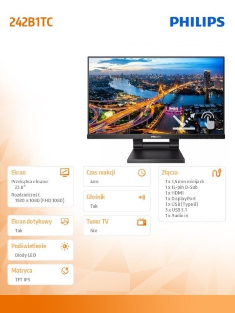 Monitor 23.8 cali 242B1TC IPS Touch HDMI DP Philips
