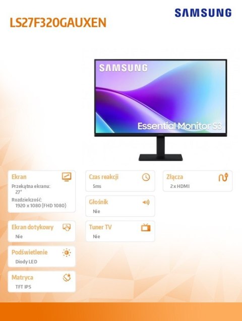 Monitor 27 cali S32GF IPS 1920x1080 FHD 120Hz 16:9 2xHDMI 5-ms LS27F320GAUXEN Samsung