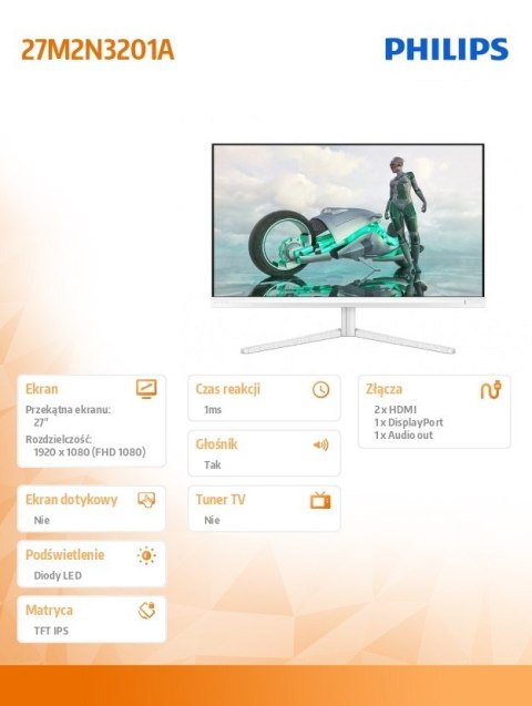 Monitor 27M2N3201A 27 cali IPS 180Hz HDMIx2 DP Pivot Głośniki Philips