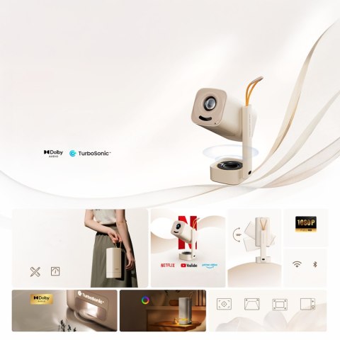 Projektor multimedialny przenośny składany WiFi BT FullHD 1080p - beżowy Yaber