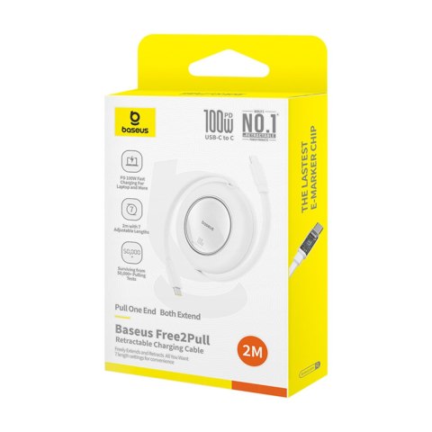 Kabel przewód zwijany USB-C 100W 2m - biały BASEUS