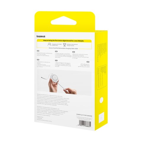 Kabel przewód zwijany USB-C 100W 2m - biały BASEUS