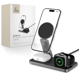 Ładowarka indukcyjna 3w1 do smartfona smartwatcha słuchawek z kablem USB-C - czarna Tech-Protect