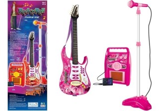 Gitara z Mikrofonem Strunami Wzmacniaczem Różowa LEAN Toys