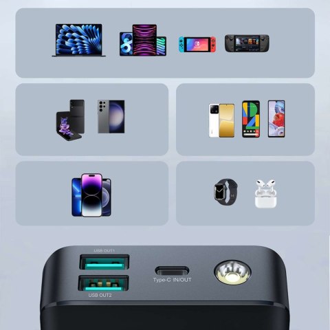 Powerbank z latarką 30W 20000mAh + kabel USB-A - USB-C 25cm czarny JOYROOM