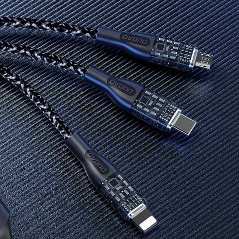 3w1 Przewód kabel przejściówka z USB na USB-C microUSB Lightning 120W 1m srebrny DUDAO