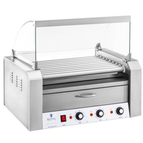 Roller grill rolkowy z osłoną i szufladą grzewczą do bułek 16 parówek HotDog 2200W 230V Royal Catering Royal Catering