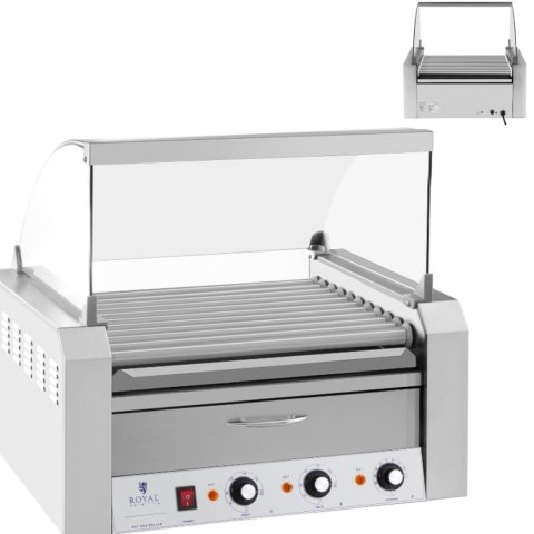 Roller grill rolkowy z osłoną i szufladą grzewczą do bułek 20 parówek HotDog 2600W 230V Royal Catering Royal Catering