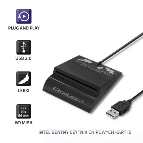 Inteligentny czytnik chipowych kart ID SCR-0636 | USB typu C Qoltec