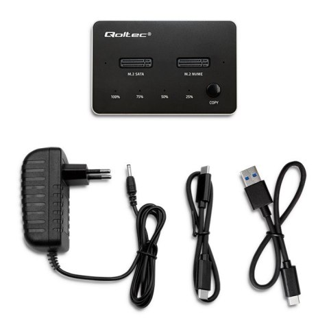 Stacja dokująca dysków SSD M.2 | NVMe | SATA | USB-C | DUAL 2 x 2TB Qoltec