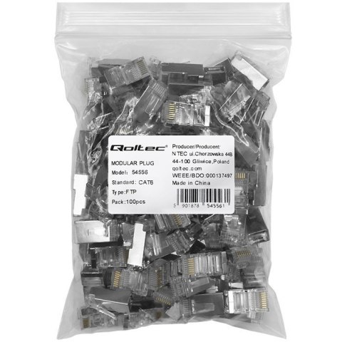 Wtyk złącze modularne RJ45 | CAT6 | FTP | Pozłacane styki | 100 sztuk Qoltec