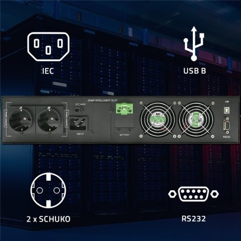 Zasilacz awaryjny UPS do RACK | 2kVA | 2000W | Power Factor 1.0| LCD | On-line Qoltec