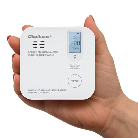 Czujnik tlenku węgla z baterią | alarm 85dB | LED Qoltec