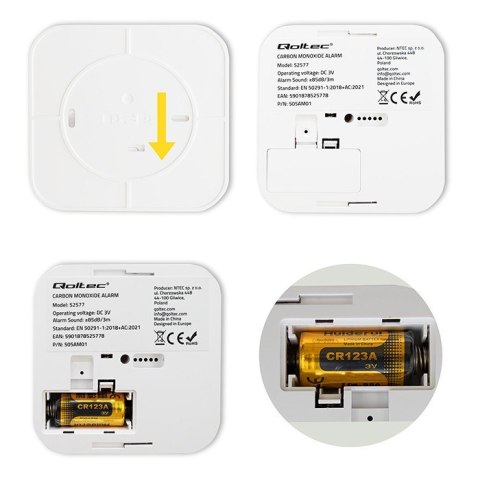 Czujnik tlenku węgla z baterią | alarm 85dB | LED Qoltec