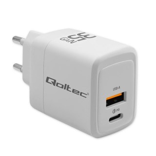 Ładowarka sieciowa 35W GaN | 5-20V | 1.5-3A | 1xUSB-C PD | 1xUSB QC 3.0 | Biała Qoltec