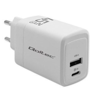 Ładowarka sieciowa 45W GaN | 5-20V | 1.5-3A | 1xUSB-C PD | 1xUSB QC 3.0 | Biała Qoltec