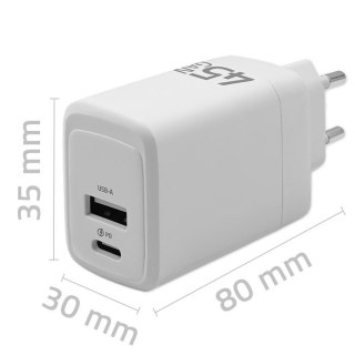 Ładowarka sieciowa 45W GaN | 5-20V | 1.5-3A | 1xUSB-C PD | 1xUSB QC 3.0 | Biała Qoltec