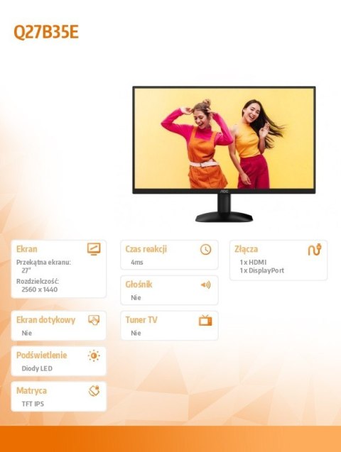 Monitor Q27B35E 27 cali IPS 75Hz HDMI DP AOC