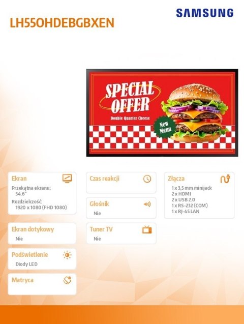 Monitor wielkoformatowy 55 cali OH55DX LH55OHDEBGBXEN Samsung